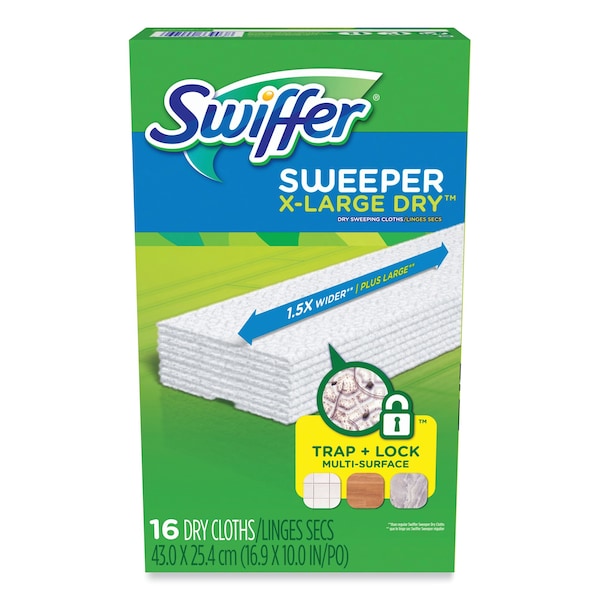 Paños de recambio Swiffer Sweeper XL Dry, 16.9 pulgadas x 9.8 pulgadas, blancos, 16 paños, 4 paquetes - 80337556