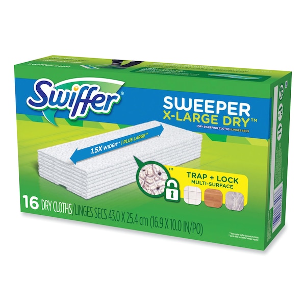 Paños de recambio Swiffer Sweeper XL Dry, 16.9 pulgadas x 9.8 pulgadas, blancos, 16 paños, 4 paquetes - 80337556