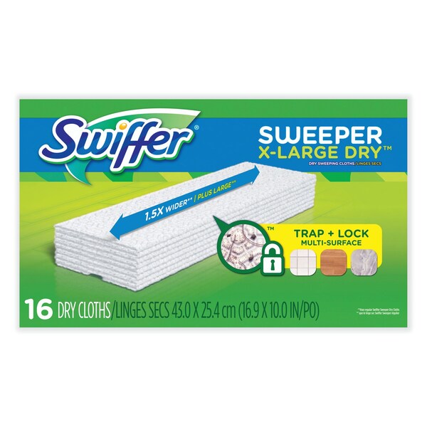 Paños de recambio Swiffer Sweeper XL Dry, 16.9 pulgadas x 9.8 pulgadas, blancos, 16 paños, 4 paquetes - 80337556