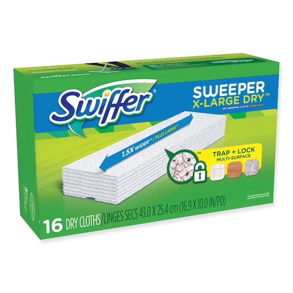 Paños de recambio Swiffer Sweeper XL Dry, 16.9 pulgadas x 9.8 pulgadas, blancos, 16 paños, 4 paquetes - 80337556