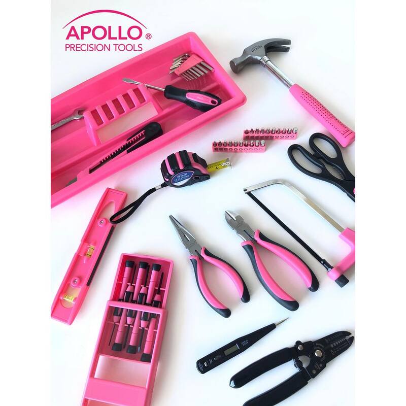 Kit de herramientas domésticas Apollo con caja de herramientas rosada de 16.5 pulgadas (170 piezas) - DT7103P