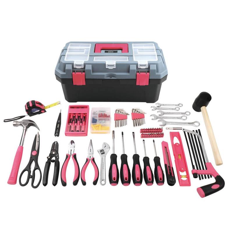 Kit de herramientas domésticas Apollo con caja de herramientas rosada de 16.5 pulgadas (170 piezas) - DT7103P