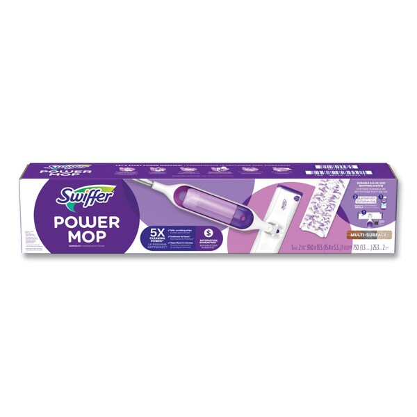 Kit de inicio Swiffer PowerMop, 15.4 x 5.3, cabeza de tela blanca/morada, mango de aluminio plateado de 26 pulgadas - 80714901