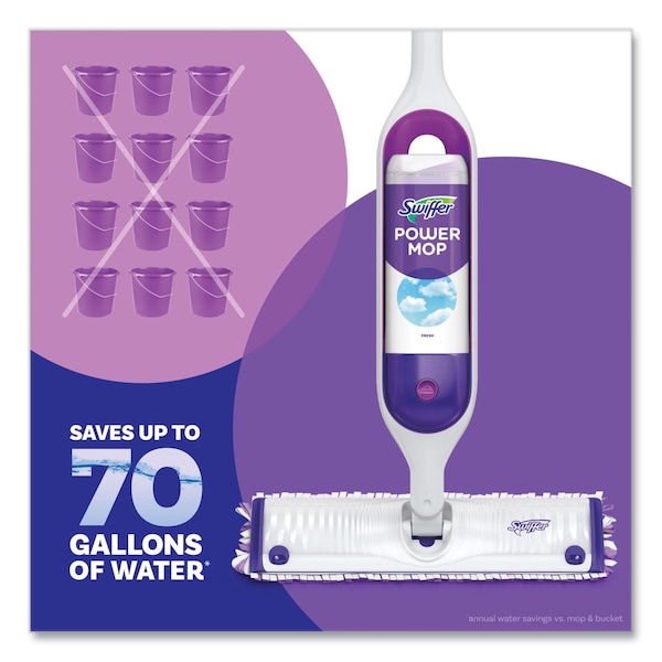 Kit de inicio Swiffer PowerMop, 15.4 x 5.3, cabeza de tela blanca/morada, mango de aluminio plateado de 26 pulgadas - 80714901
