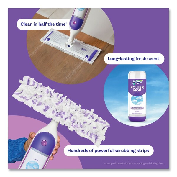 Kit de inicio Swiffer PowerMop, 15.4 x 5.3, cabeza de tela blanca/morada, mango de aluminio plateado de 26 pulgadas - 80714901