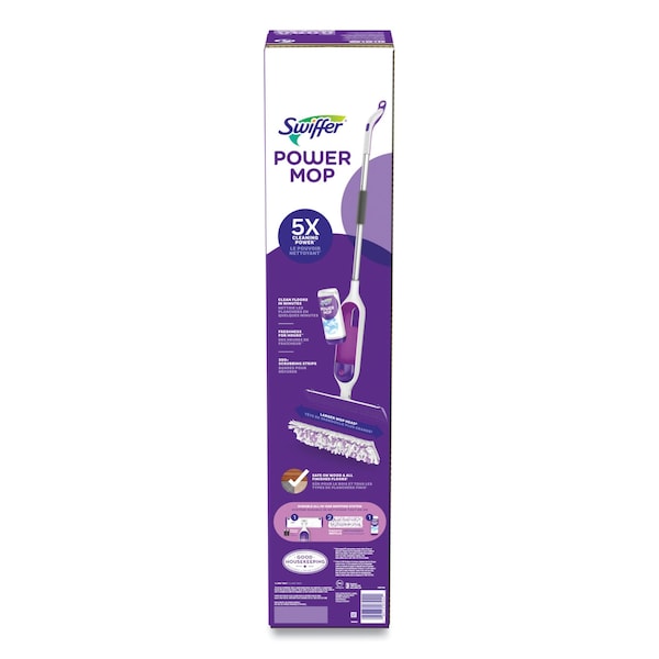 Kit de inicio Swiffer PowerMop, 15.4 x 5.3, cabeza de tela blanca/morada, mango de aluminio plateado de 26 pulgadas - 80714901