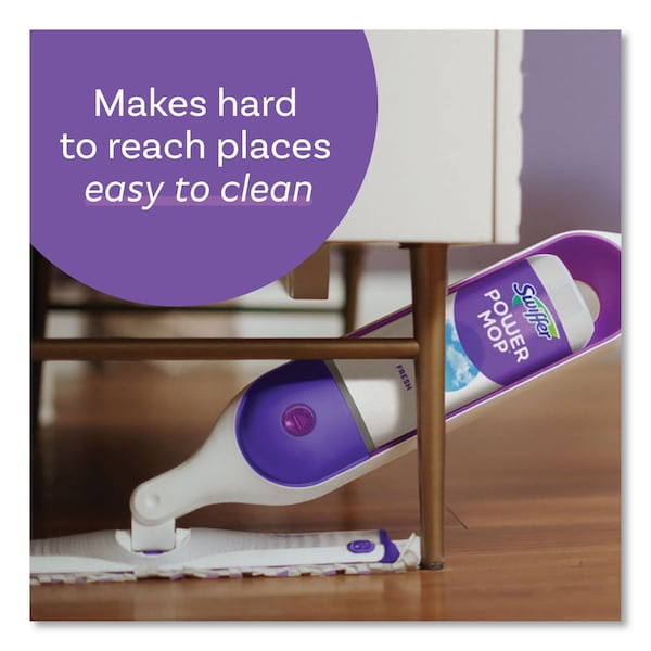 Kit de inicio Swiffer PowerMop, 15.4 x 5.3, cabeza de tela blanca/morada, mango de aluminio plateado de 26 pulgadas - 80714901