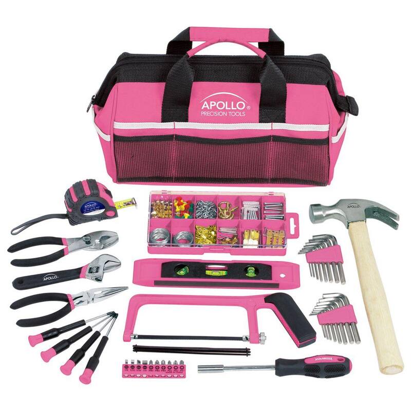 Juego de Herramientas para el Hogar Apollo en Bolsa de Herramientas de Lona Suave, Color Rosa (201 Piezas) - DT0020P