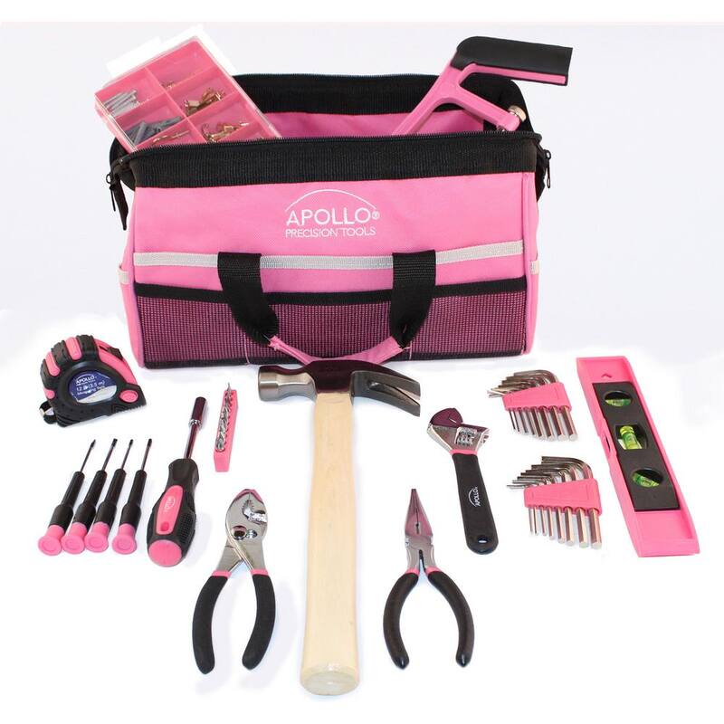 Juego de Herramientas para el Hogar Apollo en Bolsa de Herramientas de Lona Suave, Color Rosa (201 Piezas) - DT0020P