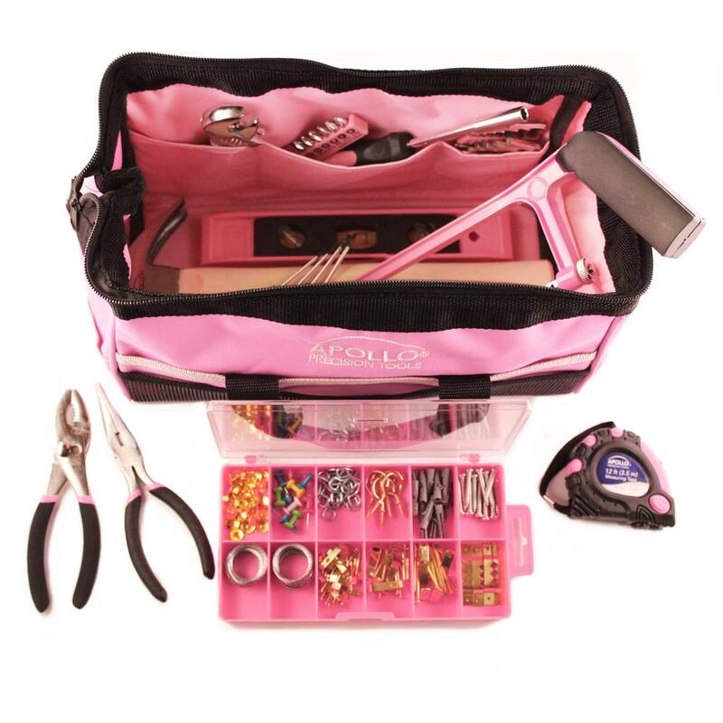 Juego de Herramientas para el Hogar Apollo en Bolsa de Herramientas de Lona Suave, Color Rosa (201 Piezas) - DT0020P