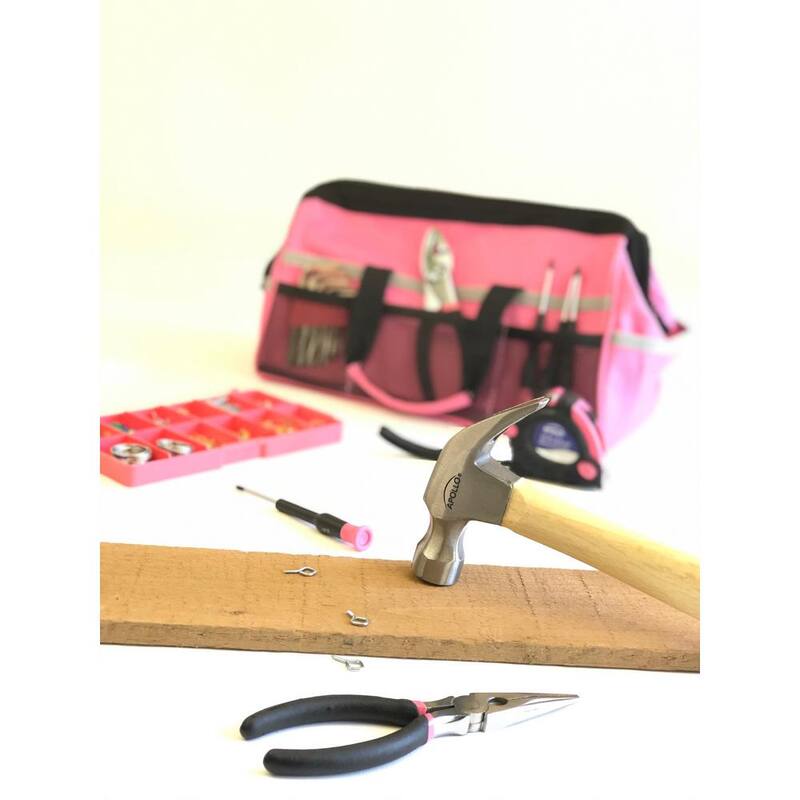 Juego de Herramientas para el Hogar Apollo en Bolsa de Herramientas de Lona Suave, Color Rosa (201 Piezas) - DT0020P