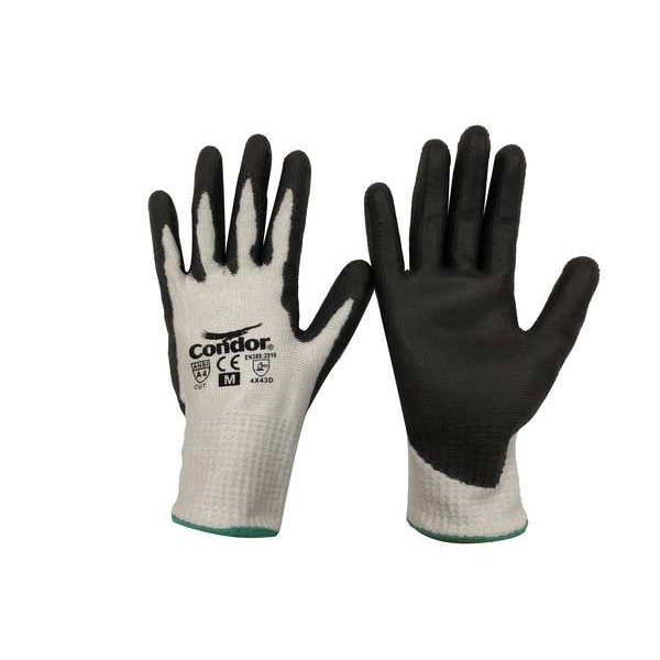 Guante resistente a cortes Condor, Nivel de corte A4, 10 ga, negro/blanco, S - 61CV74