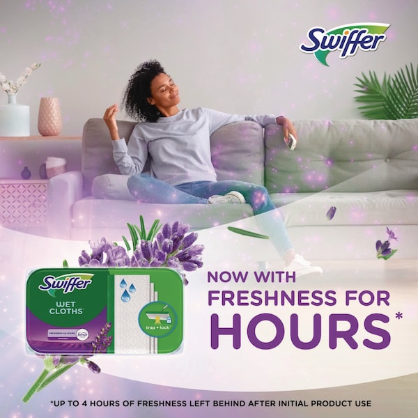 Trapo trampa y bloqueo para trapeador húmedo Swiffer Sweeper, 8 x 10, blanco, aroma a lavanda, paquete de 38 - 00743