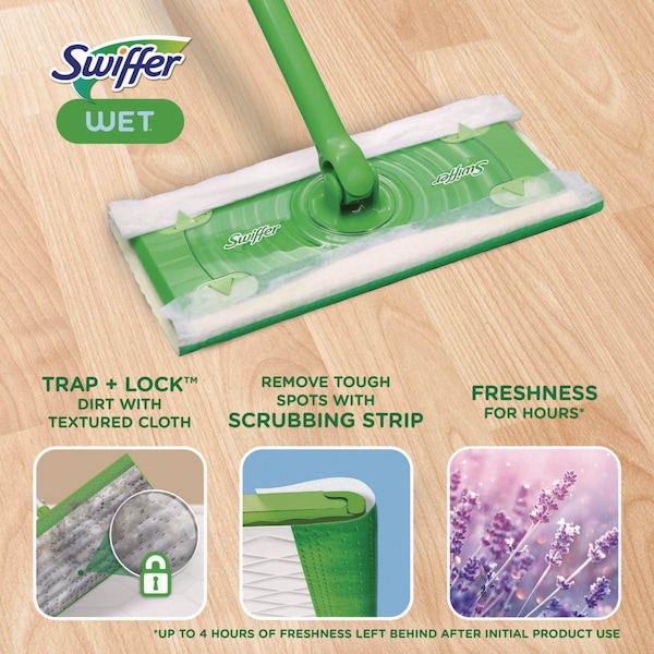 Trapo trampa y bloqueo para trapeador húmedo Swiffer Sweeper, 8 x 10, blanco, aroma a lavanda, paquete de 38 - 00743