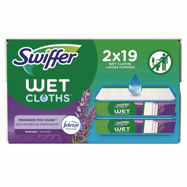 Trapo trampa y bloqueo para trapeador húmedo Swiffer Sweeper, 8 x 10, blanco, aroma a lavanda, paquete de 38 - 00743