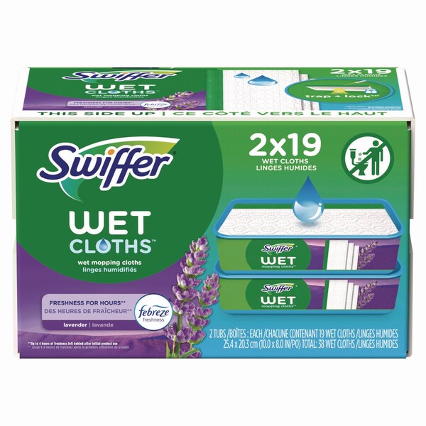 Trapo trampa y bloqueo para trapeador húmedo Swiffer Sweeper, 8 x 10, blanco, aroma a lavanda, paquete de 38 - 00743