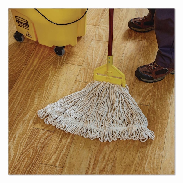 Trapo de Piso Húmedo Grande con Banda de Cabeza Blanca de 1 pulgada, de Algodón de Alto Rendimiento, Marca Rubbermaid Commercial - Modelo Super Stitch - FGD11306WH00