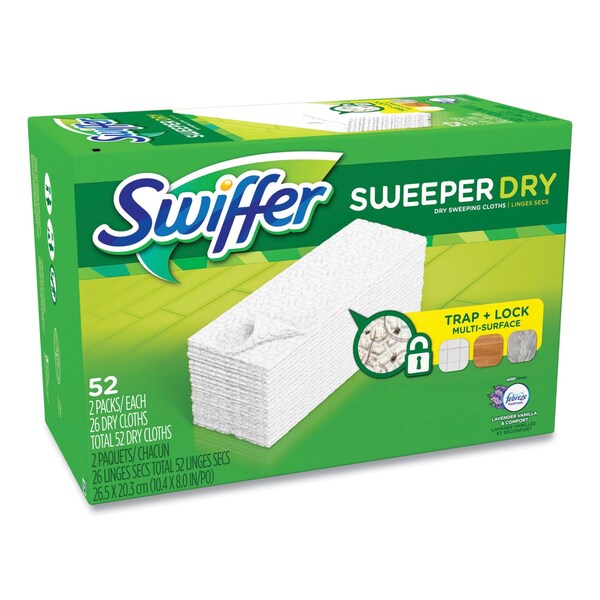 Paños de recambio Swiffer Dry, 1 capa, 10.63 pulgadas x 8 pulgadas, Lavanda y Vainilla, Blanco, paquete de 52 - 99039
