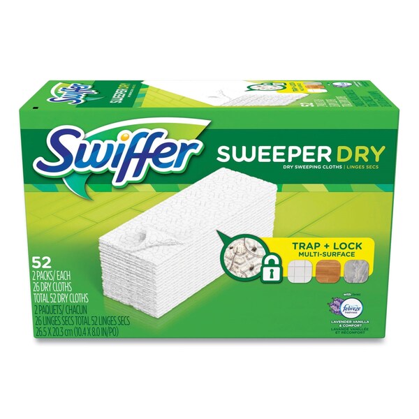 Paños de recambio Swiffer Dry, 1 capa, 10.63 pulgadas x 8 pulgadas, Lavanda y Vainilla, Blanco, paquete de 52 - 99039