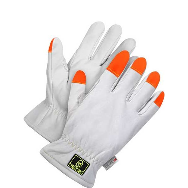 Guantes de cuero resistentes al corte Bdg con dedos de alta visibilidad, nivel de corte A5, blanco/blanco/naranja, 2XL - 20-9-1891-X2L