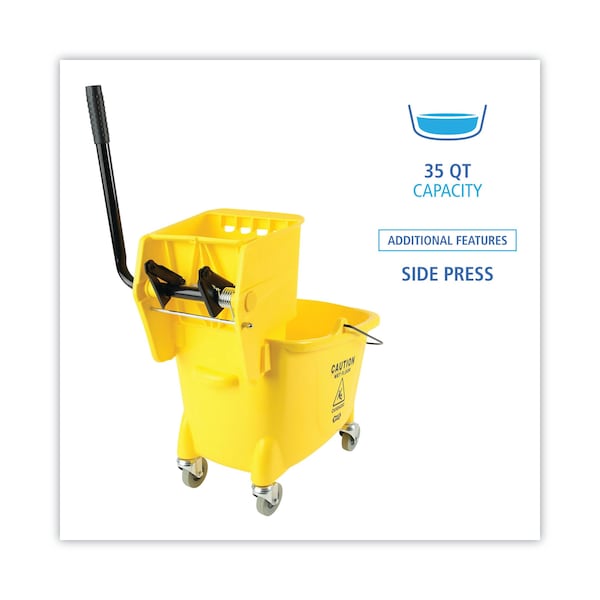 Cubeta y escurridor para trapeador Boardwalk de 35 qt, amarillo/plata, plástico/metal - 3485205