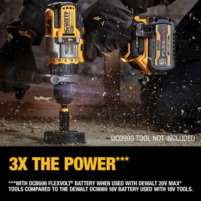 DEWALT Taladro/destornillador inalámbrico sin escobillas 1/2 in con martillo 20V MAX con ventaja FLEXVOLT y (1) Batería FLEXVOLT 20V/60V MAX 6.0Ah - DCD999BW606.