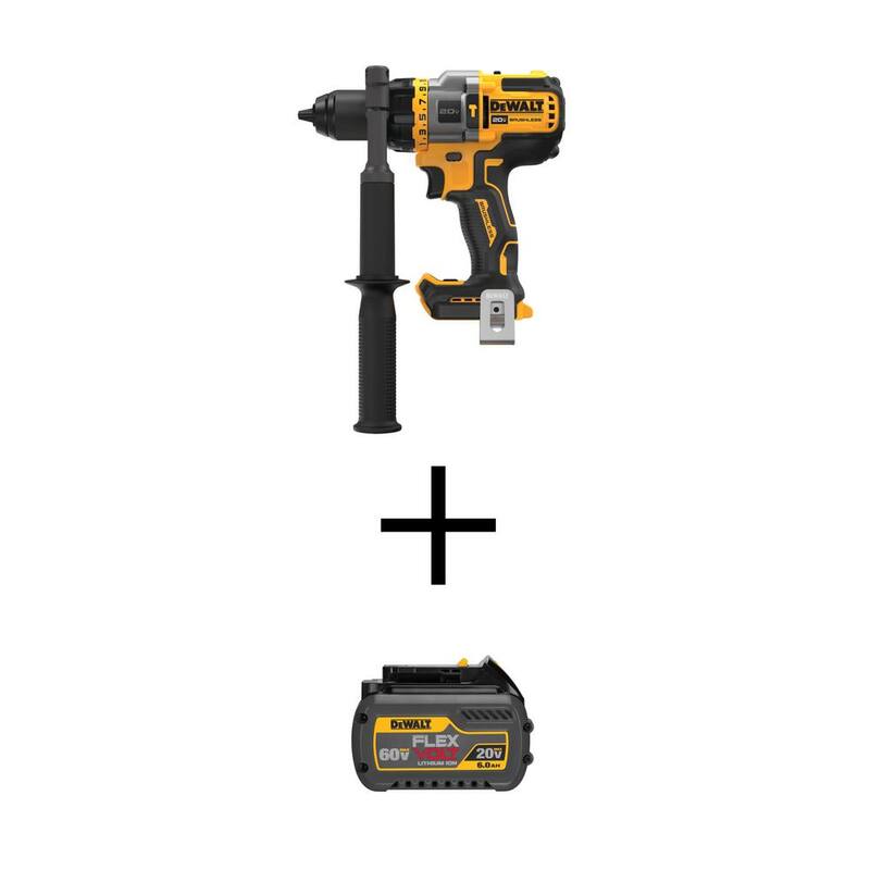 DEWALT Taladro/destornillador inalámbrico sin escobillas 1/2 in con martillo 20V MAX con ventaja FLEXVOLT y (1) Batería FLEXVOLT 20V/60V MAX 6.0Ah - DCD999BW606.