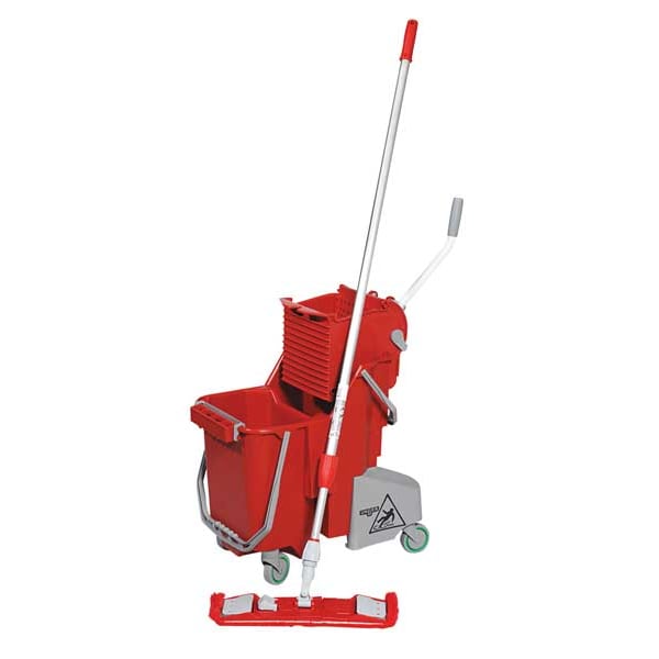 Kit de Mopa Plana Unger de 60 pulgadas, Conexión de Abrazadera, Corte en el Extremo, Roja, de Aluminio/Microfibra/Plástico - SMCMR