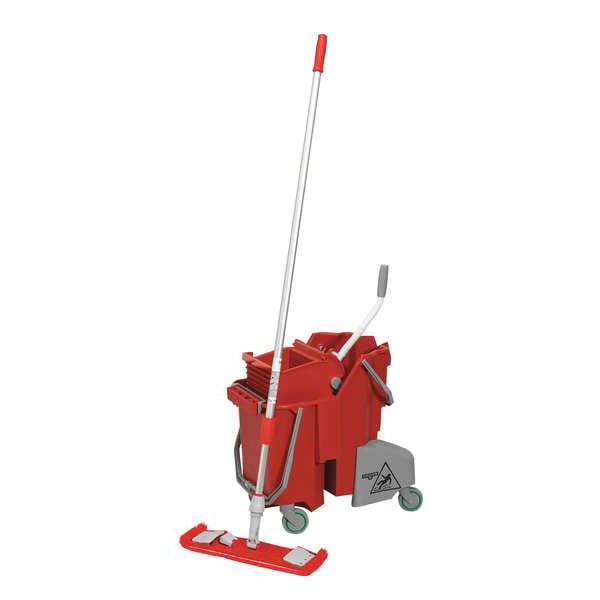 Kit de Mopa Plana Unger de 60 pulgadas, Conexión de Abrazadera, Corte en el Extremo, Roja, de Aluminio/Microfibra/Plástico - SMCMR