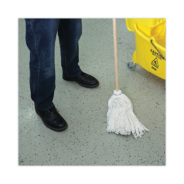 Traperos de mango/tabla Boardwalk, cabezal de rayón blanco #16, mango de madera natural de 48", paquete de 6 - BWK116R