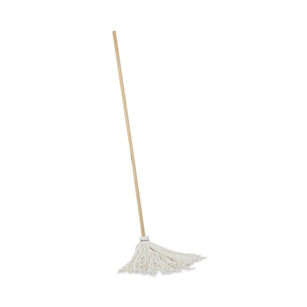 Traperos de mango/tabla Boardwalk, cabezal de rayón blanco #16, mango de madera natural de 48", paquete de 6 - BWK116R