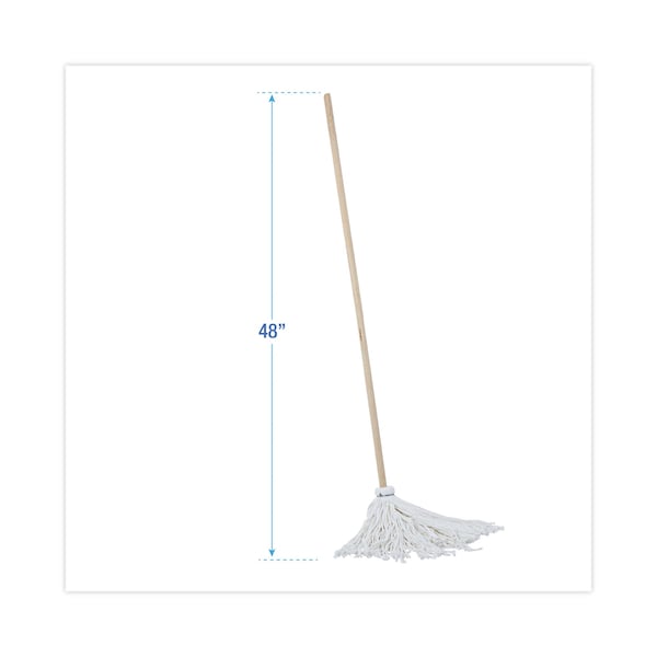 Traperos de mango/tabla Boardwalk, cabezal de rayón blanco #16, mango de madera natural de 48", paquete de 6 - BWK116R