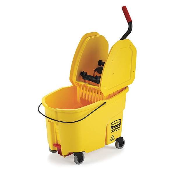 Cubeta para trapeador Rubbermaid Commercial 11 gal WaveBrake Down Press y escurridor, amarilla, de polipropileno - FG757688YEL