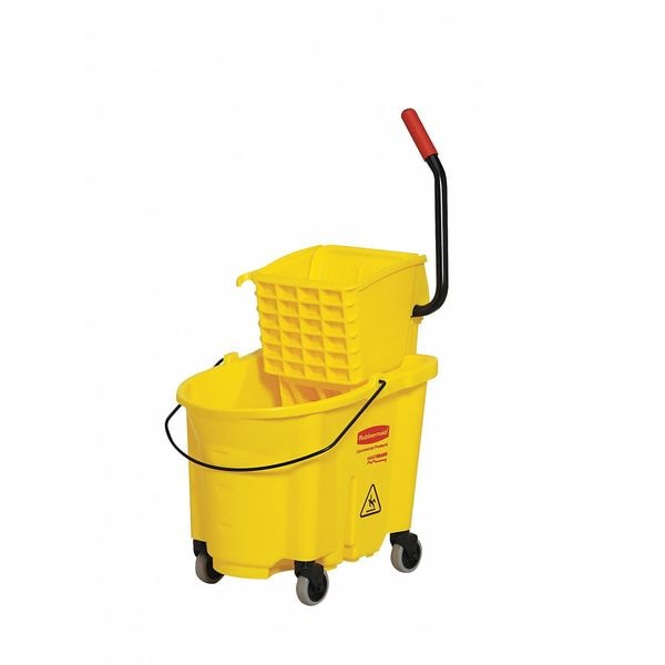 Cubeta para trapeador Rubbermaid Commercial 11 gal WaveBrake Down Press y escurridor, amarilla, de polipropileno - FG757688YEL
