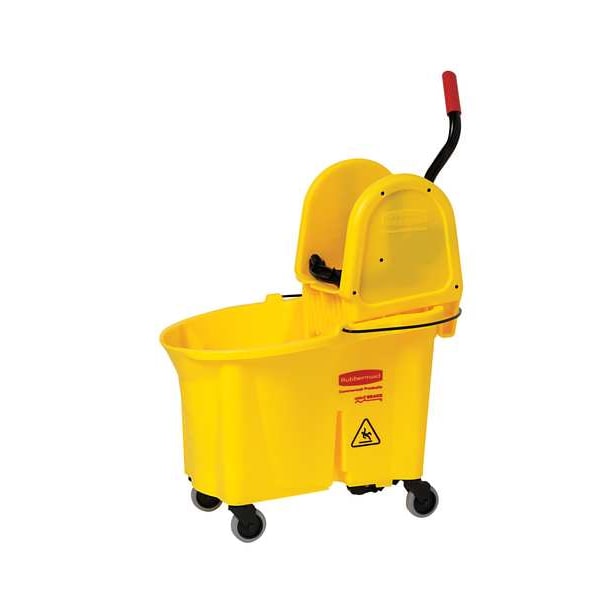 Cubeta para trapeador Rubbermaid Commercial 11 gal WaveBrake Down Press y escurridor, amarilla, de polipropileno - FG757688YEL