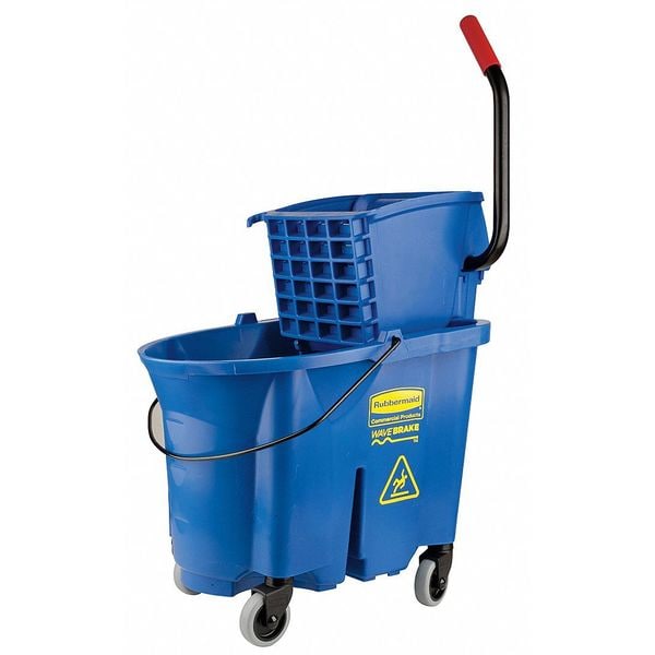 Cubeta para trapeador Rubbermaid Commercial 11 gal WaveBrake Down Press y escurridor, amarilla, de polipropileno - FG757688YEL