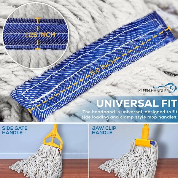 Recambio de trapeador húmedo de algodón Kleen Handler de 16 onzas, con cabeza cortada, banda universal de 1.25 pulgadas, recarga de trapeador de algodón natural - KHES-CEM-CO-N-16-1
