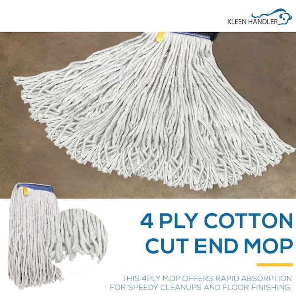 Recambio de trapeador húmedo de algodón Kleen Handler de 16 onzas, con cabeza cortada, banda universal de 1.25 pulgadas, recarga de trapeador de algodón natural - KHES-CEM-CO-N-16-1