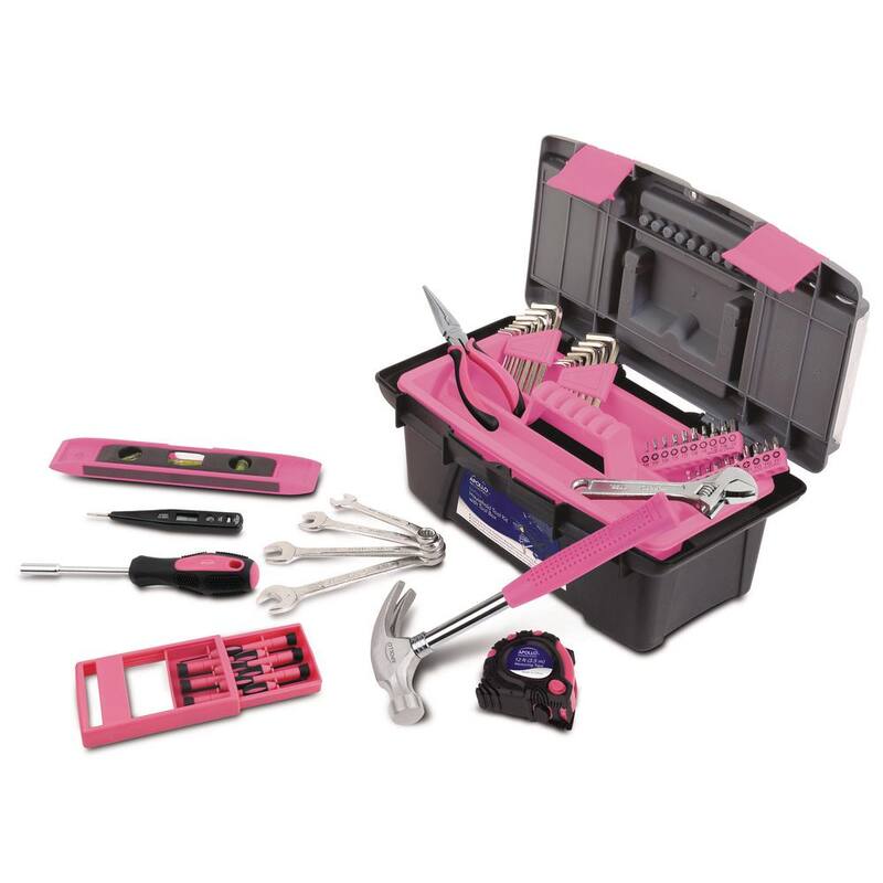Kit de herramientas para el hogar Apollo de 53 piezas con caja de herramientas en rosa - DT9773P