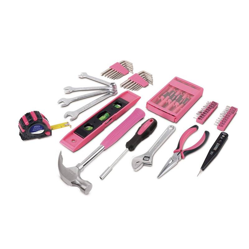 Kit de herramientas para el hogar Apollo de 53 piezas con caja de herramientas en rosa - DT9773P