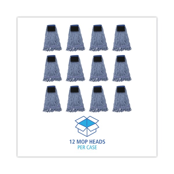 Trapo para trapeador Unisan 1.25 in de extremo atado, azul, algodón/sintético, paquete de 12 - UNS 902BL