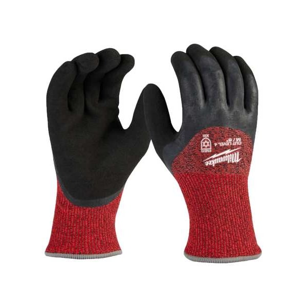 Guantes sumergidos aislados para el invierno con nivel de corte 4 de Milwaukee Tool - Talla Mediana, Nivel de Corte A4, 15 ga, Rojo/Negro, M (8) - 48-73-7941
