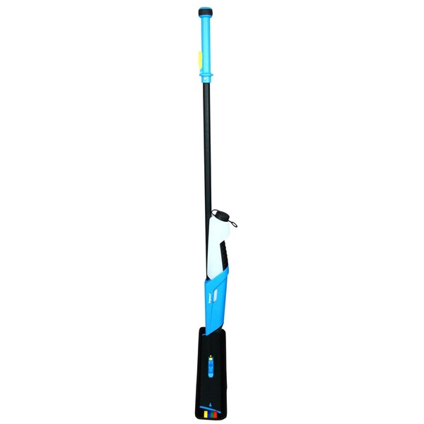 Trapo Mopster 2.0 de Impact Products, microfibra sin cubeta, 16.25x3.25 pulgadas, cabeza azul de microfibra, mango de aluminio negro de 57 pulgadas - T0022-01