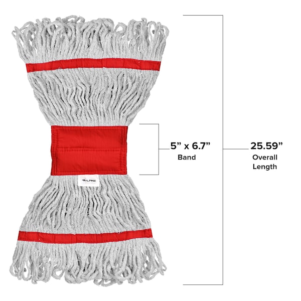 Cabeza y Cola de Trapeador de Algodón de 5 pulgadas con Remate de Banda Loop Alpine Industries, Rojo, 16oz, 3 Piezas - ALP301-01-5R-3PK