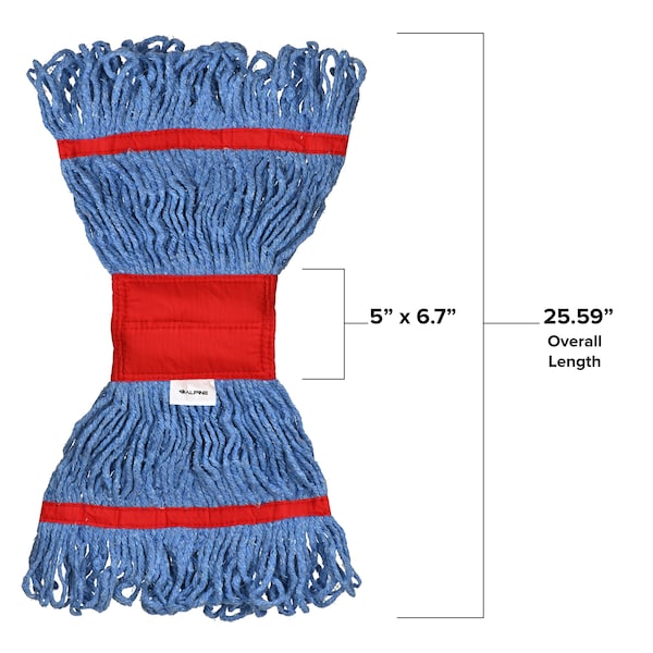 Cabezal y cepillo para trapeador de algodón de 16 oz con terminación en lazo azul de 5 pulgadas, rojo, paquete de 3 - ALP302-01-5R-3PK de Alpine Industries