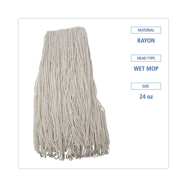 Trapo trapeador Unisan de extremo cortado, mojado, blanco, rayón, paquete de 12, 224R - 224R