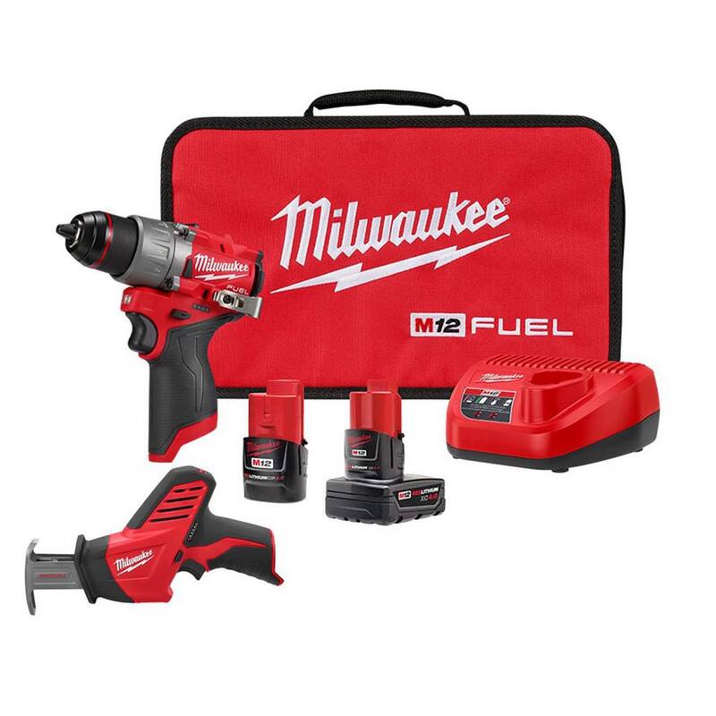 Milwaukee M12 FUEL 12-Volt Lithium-Ion Brushless Inalámbrico 1/2 in. Taladro Atornillador Kit con M12 HACKZALL - 3403-22-2420-20