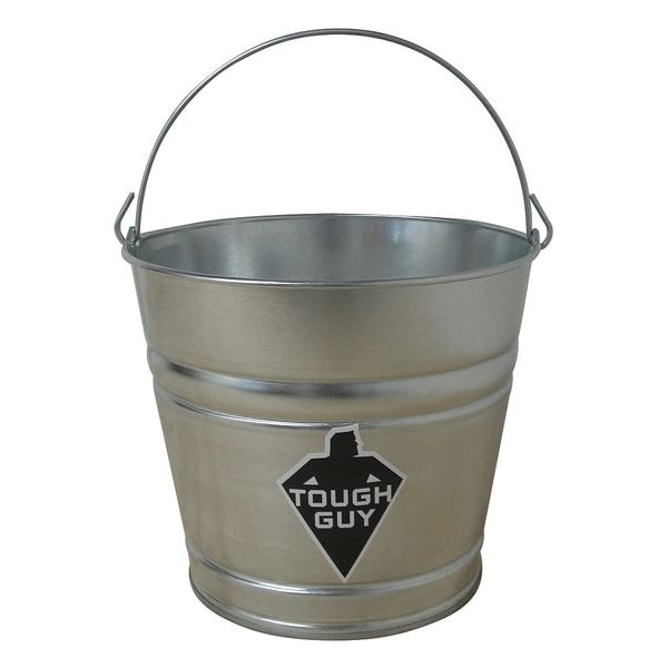 Cubeta redonda Tough Guy de 2 1/2 galones, 9 1/4 pulgadas de alto, 11 pulgadas de diámetro, plateada, de acero galvanizado - 2MPE6
