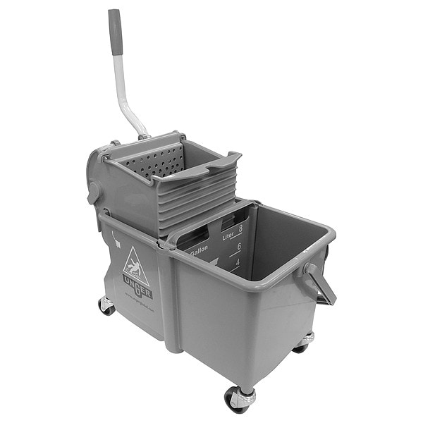 Balde exprimidor de trapeador de doble cubeta Unger 4 gal CLEANERx, lado de prensa, Gris, Polipropileno - COMSG
