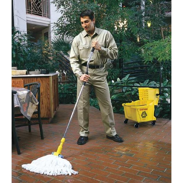 Trapeador húmedo de cuerda Rubbermaid Commercial 5 pulgadas, 28 oz de peso en seco, conexión de puerta lateral, extremo con bucles, blanco, algodón - FGT25600WH00